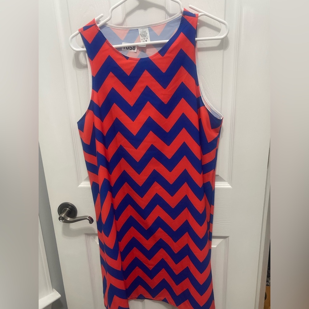 Red and Blue Halter Neck Sheath Mini Dress - Picture 3 of 9